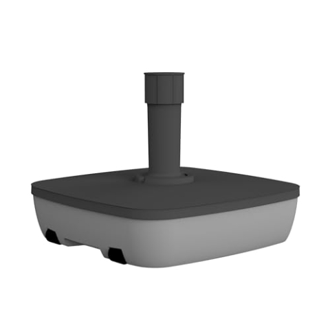 EDA - Sonnenschirmständer, 25 l, quadratisch, zum Befüllen mit Sand (40 kg) oder Wasser (25 kg) – mit Rollen für einfaches Verschieben – 49,5 x 49,5 x 14,5 cm – Dunkelgrau und Hellgrau