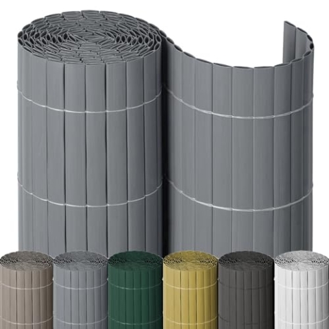 NOOR PVC Sichtschutzmatte - wetterfester Sichtschutzzaun für Balkon, Terrasse und Garten - stabile Balkonverkleidung als Sichtschutz - einfache Montage der Zaunblende - Silber 180 cm x 3 m