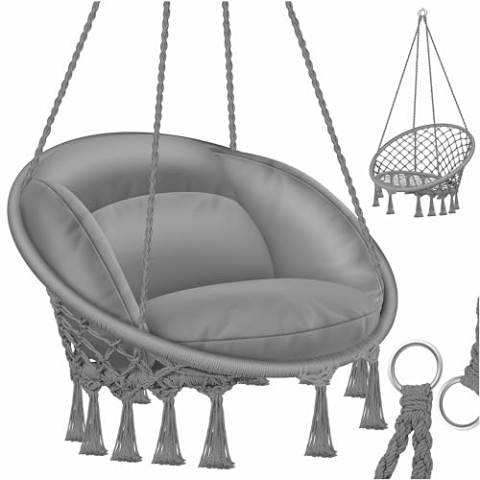 KESSER® Hängesessel mit Kissen - Chill Hängestuhl zum Aufhängen für Erwachsene & Kinder Hängematte bis 150 kg Hängesitz Aufhängung Indoor & Outdoor Wohn & Garten Terrasse, Grau