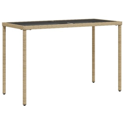 vidaXL Gartentisch mit Glasplatte, Garten Esstisch mit Stahlrahmen, Balkontisch Terrassentisch Rechteckig, Gartenmöbel Terrassenmöbel, Beige Poly Rattan