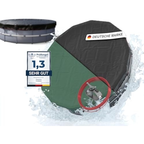 Planenfux® Poolabdeckung rund 366 cm (Für Ø 320-366 cm Becken) | 2-in-1 Abdeckplane Pool aus 200g/m² PE Material | Poolplane Solarplane Rundpool für Sommer & Winter | Ø 420 cm Schwimmbecken Abdeckung