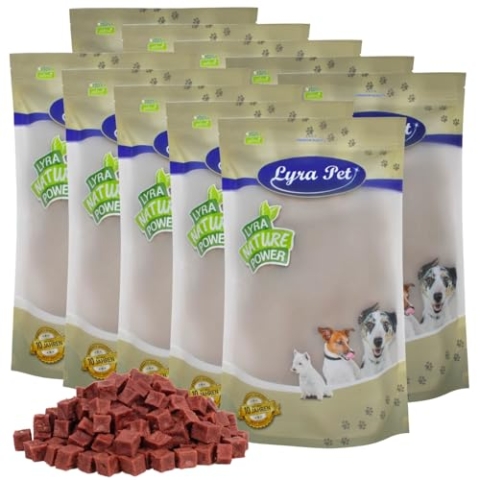Lyra Pet® 10 kg Pferdefleischwürfel | Kausnack vom Pferd | Idealer Belohnungs- und Trainingssnack | Leckerli auch für Welpen und ältere Hunde | Proteinreich & fettarm | Wiederverschließbar