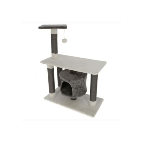 Kerbl Pet Pet Kratzbaum Jade Darklight, Katzenbaum für kleine bis mittelgroße Katzen, Mit Sisalsäulen/Höhle/Spielball, 70x35x96 cm, Weiß/Grau