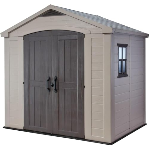 Keter Gerätehaus Factor 8x6, Beige, 8.1m³ Rauminhalt, Außenmaße (B/T/H):256.5 x 182 x 243 cm, wetterfest, wasserdicht, UV-beständig, Outdoor