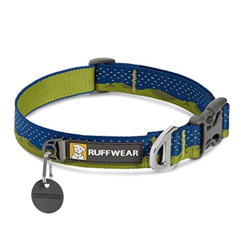 RUFFWEAR Crag Hundehalsband, Reflektierendes und Bequemes Halsband für den Täglichen Gebrauch, Grüne Hügel, 36–51 cm