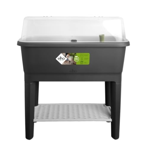 elho Noa Anzucht Tisch 80 - Hochbeete mit Abdeckung und Bewässerungssystem - Kräuterbeet aus 100% recyceltem Plastik - Ø 78.5 x H 34.2 cm - Schwarz/Living Schwarz