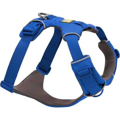 Ruffwear Front Range Hundegeschirr, reflektierendes Y-Geschirr, verstellbares, bequem gepolstertes Alltagsgeschirr für Spaziergänge und Hunderennen, 2 Leinenbefestigungen und V-Ring, Blue Pool S