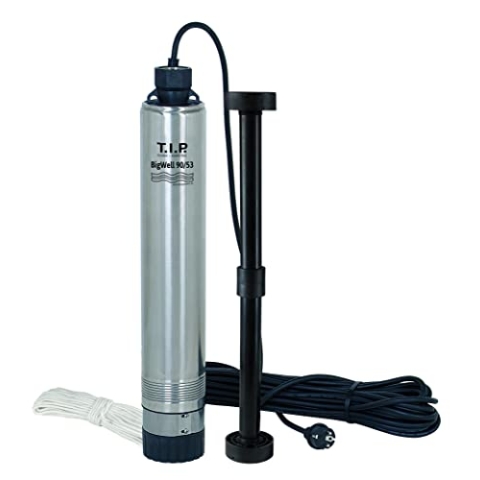 T.I.P. Brunnenpumpe - Tiefbrunnenpumpe Edelstahl (5.400l/h Fördermenge, 53m Förderhöhe, 5,3 bar Druck, sandresistent durch erweiterbaren Fuß, ab Brunnen Ø10cm, 20m Eintauchtiefe) BigWell 90-53, 30083