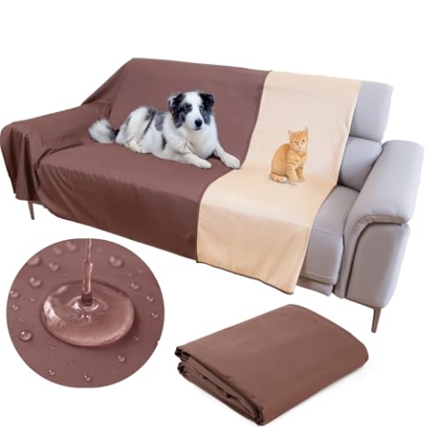 SILLY LEGACY wasserdichte wendbare Schutzdecke oder Liner für Bett oder Couch, für Haustiere (King/XL, 208 x 254 cm; braun)