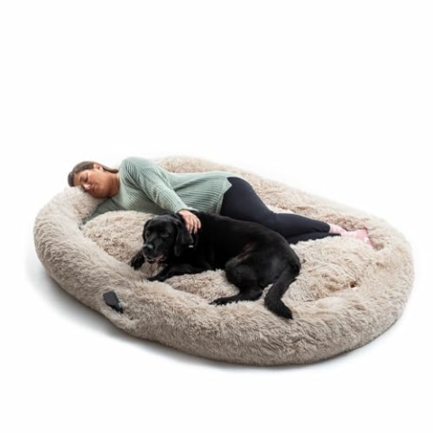 InnovaGoods Cloft Hundebett, großes Hundebett, Polyestergewebe, Anti-Stress-Hundebett, maximale Entspannung und Ruhe, Hundebett mit abnehmbarem und waschbarem Bezug. Farbe beige.