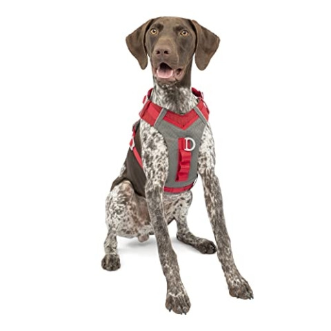 Kurgo Journey Air Hundegeschirr, Mit gepolstertem Brustteil und Rückgriff, Für Hunde von 11-23 kg, Größe M, Rot/Grau