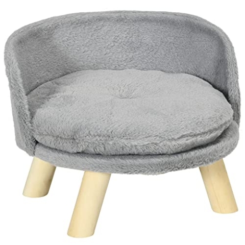 PawHut Hundesofa Hundecouch mit Kissen, Holzbeine, Abwaschbares Hundebett erhöhtes Haustiersofa Katzensofa für kleine Hunde, 40,5 x 40,5 x 33 cm Grau