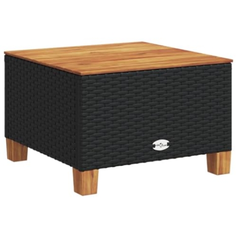 vidaXL Gartentisch, Couchtisch mit Stahlrahmen, Beistelltisch für Garten Terrasse Hinterhof, Balkontisch Tisch Gartenmöbel, Schwarz Poly Rattan Akazienholz