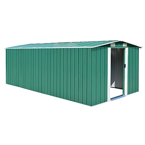 vidaXL Gerätehaus 257x489x181cm Metall Grün Geräteschuppen Schuppen Gartenhaus Gartenschuppen Lagerschuppen Werkzeugschuppen Gartenaufbewahrung