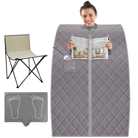 SereneLife Sauna, Mini Sauna, Dampfsauna für Zuhause, Infrarot Sauna für Zuhause, Portable Sauna, inklusive Saunastuhl und Fuß- Infrarotmatte