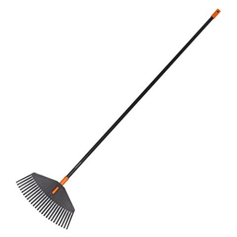 Fiskars Laubbesen, 25 Zinken, Länge: 170 cm, Breite: 41,5 cm, Kunststoff-Zinken/Aluminium-Stiel, Schwarz/Orange, M, Solid, 1003464