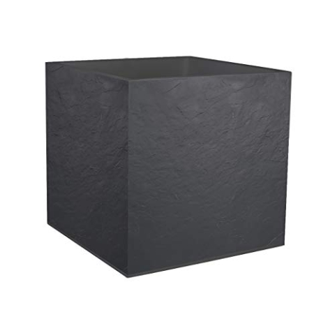 EDA - Quadratischer Topf, 50 cm, Volcania, 57 l, Steinoptik, doppelwandig, Wasserspeicherbereich, 49,5 x 49,5 x 49,5 cm, Anthrazitgrau