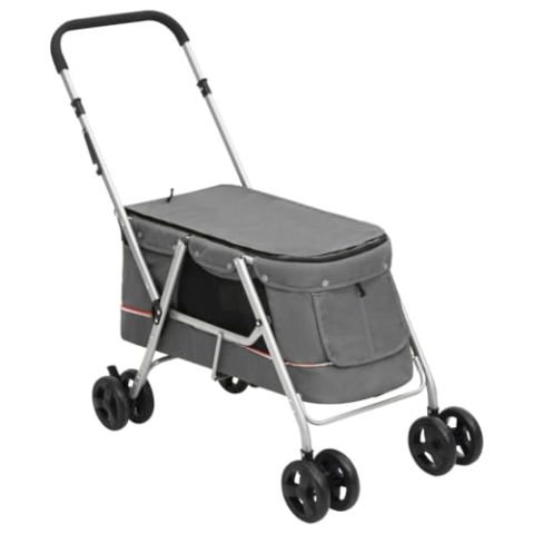 vidaXL Hundewagen Faltbar Grau 100x49x96cm Leinenstoff Hundebuggy Hundetrolley