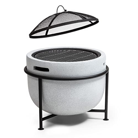 Blumfeldt Feuerschale, Tragbare Feuerstelle Outdoor, Feuerschalen für den Garten, Terrasse & Camping, Feuerschale mit Grillrost & Holzlagerfach, Sichere Stahlschale, Feuerstelle 52 x 46 x 52 cm