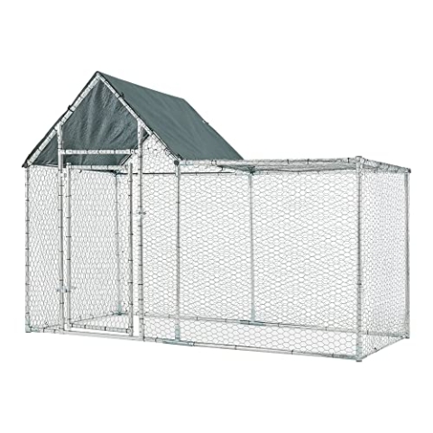 pro.tec Freilaufgehege 'Arguin' Hühnerstall mit Überdachung 200x100x100-150cm Kleintierstall Stahl Drahtgeflecht