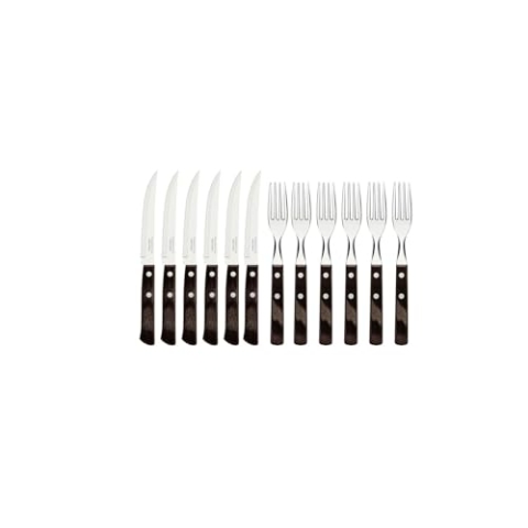 Tramontina Steakbesteck Pizzabesteck, 12-teiliges Set, für 6 Personen, Steakbesteckset, rostfreier Edelstahl, FSC zertifizierter Echtholzgriff, spülmaschinenfest