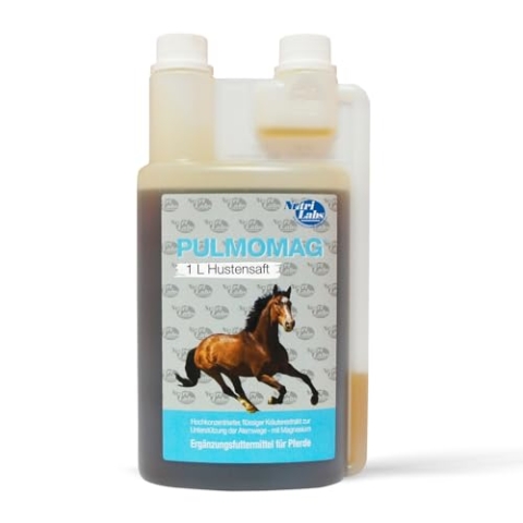 NutriLabs Pulmomag® Hustensaft Pferd 1L - Hustenkräuter für Pferde mit Eibisch, Knoblauch, Gelbwurz, Magnesium u.v.m. - Hustenkräuter Pferd - Saft für den Atemweg Pferd - Kräuter für Pferde