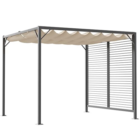 Outsunny Pavillon, Pergola mit einstellbarem Stoffdach, Partyzelt, Überdachung, Polyester, Beige, 300 x 280 x 238 cm