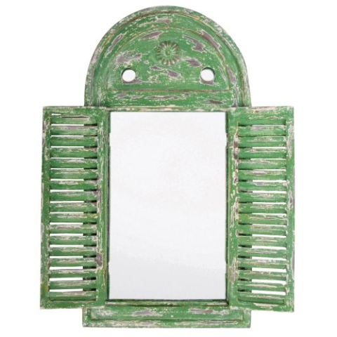 Esschert Design Wandspiegel, Garderobenspiegel im Louvre Stil, verwittertes grün mit Fensterläden, ca. 39 cm x 55 cm