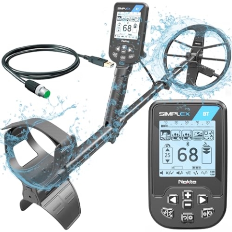 Nokta Simplex BT (Bluetooth) wasserdichter Metalldetektor mit 11-Zoll-Suchspule, Schwarz