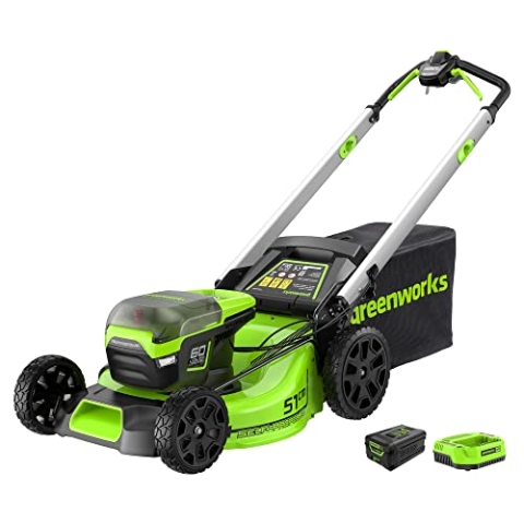 Greenworks Pro 60V 51cm Brushless Nascower Kabellos Schnitthöhe 25-85mm Klappgriff Vertikale Lagerung mit 60 Liter Beutel (mit Akku und 4Ah Ladegerät)
