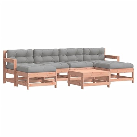 vidaXL Garten Lounge Set 7-TLG., Gartenmöbel Set mit Kissen, Sitzgruppe für Garten Terrasse, Modular Sofa Garnitur Loungemöbel, Massivholz Douglasie