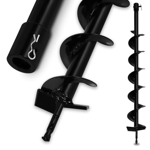 EBERTH Erdbohrer Gartenbohrer Gartenspiralbohrer, Stahl, Durchmesser 100mm, Länge 800mm, Aufnahme-Durchmesser 20mm, Schwarz Lackiert, Rostfrei, Steckverbindung mit Sicherungsbolzen