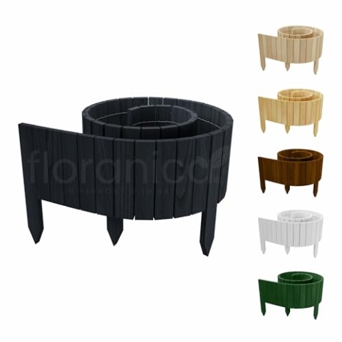 Floranica Rollborder II Flexibler Holzzaun 200 x 40 cm Anthrazit (kürzbar) Kiefernholz Beetumrandung imprägniert Gartenzaun Beeteinfassung Dekozaun Rollboarder Rasenkante