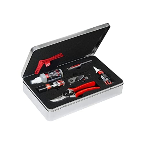 FELCO Modell 2 Gartenschere Service- und Wartungsbox Modell 933 Modell 2 inklusive Ersatzklinge 2/3 Schmierspray Saftentferner Fettschärfer Einstellschlüssel 2/30 Reinigungstuch Made in Switzerland