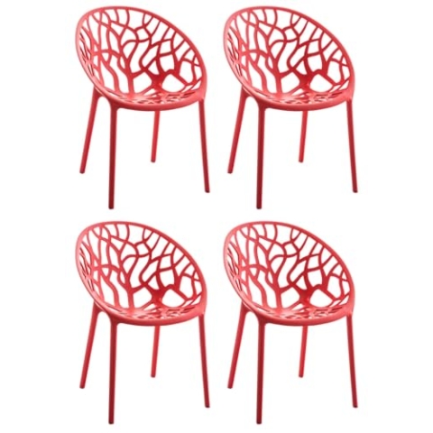 CLP 4er Set Gartenstühle Hope Kunststoff I Stapelstühle wetterfest und UV-beständig I Outdoorstühle pflegeleicht I Sessel für draußen, Farbe:rot
