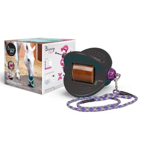 Bizzy Ball Pferd Spielzeug Schwarz | Bizzy Leckhalter Reduzieren Langeweile bei Pferden | Innovatives Design | Ätherisches Pfefferminzöl enthalten | 847g