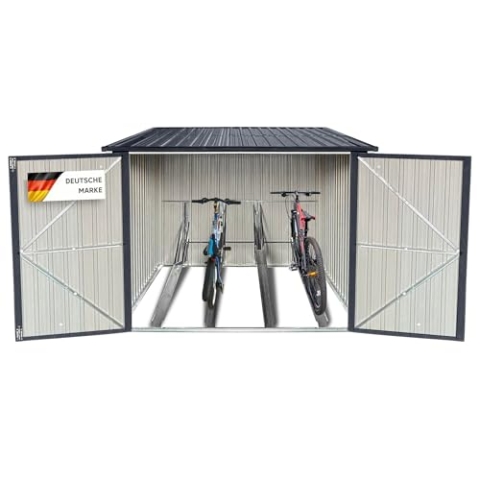 Albatros Premium Fahrradgarage – verzinktes Metall in Anthrazit (RAL 7016) | 259x313x192cm | für bis zu 4 Fahrräder | wetterfester Fahrrad Garage, abschließbar