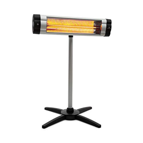 Blumfeldt Rising Sun Mono - Standheizstrahler mit 2500 W Leistung, Stand Heizstrahler mit Thermostat, IP34, höhenverstellbar, Infrarotstrahler als Stand- oder Wandgerät, silber
