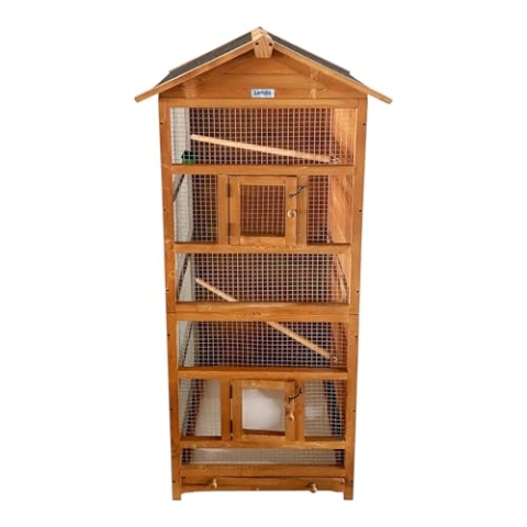 Lendo Online Vogelvoliere aus imprägniertem Fichtenholz - 70x57x165 cm - Vogelkäfig mit herausnehmbarer Schublade - Vogelhaus - Papageienkäfig - Wellensittichkäfig (Honigbraun)