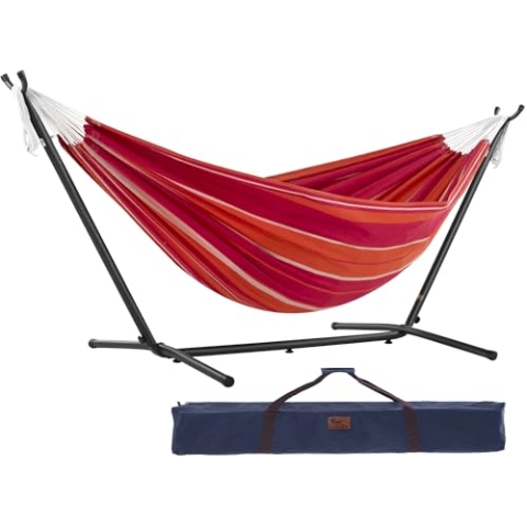 Vivere UHSDO8-36 Double Cotton Hammock with Space-Saving Steel Stand Including Carrying Bag, Mimosa