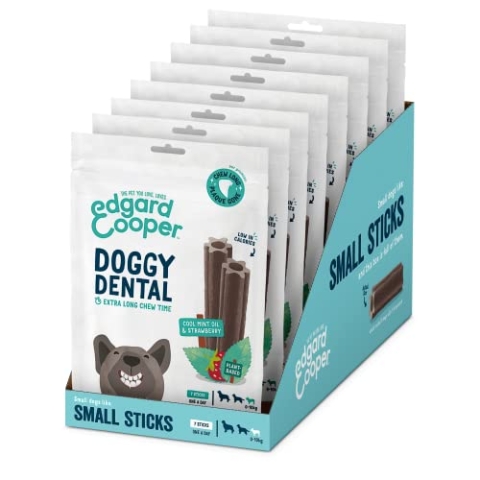 Edgard Cooper Treats Dental Stick, klein – Minze und Erdbeere – (8 x 7 Stickpackung), natürliche Hundekaustäbchen, Zahnhygiene, 1 pro Tag, kalorienarm, langes Kauen, frischer Atem