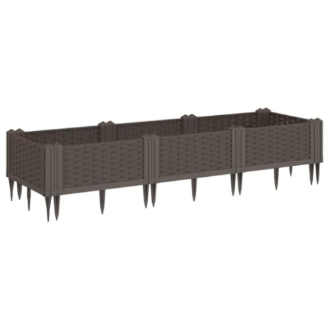 vidaXL Pflanzkasten mit Erdspießen, Modular Pflanzkübel mit Rattan-Optik, Blumenkübel für Außenbereich, Pflanzbeet Blumenbeet, Braun PP