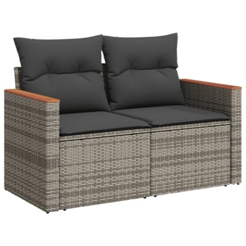 vidaXL Gartensofa mit Kissen 2-Sitzer, Sofa mit Staufach unter Sitzfläche, Terrassensofa mit abnehmbarem waschbarem Bezug, Gartenmöbel Sofagarnitur, Grau Poly Rattan