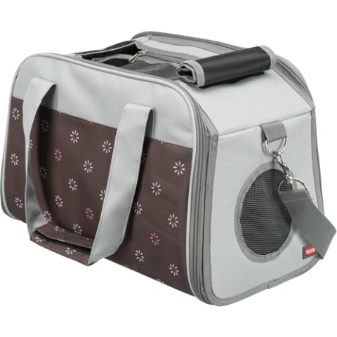 TRIXIE Hunde-Tasche Libby - Öffnungen oben und vorne - Außentasche - abnehmbarer Schulterriemen - gepolsterte und entnehmbare Bodenplatte - Kurzleine - 25 x 27 x 42 cm - braun/grau - 28954