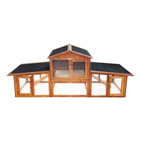 Lendo Online Kaninchenstall aus Holz - Kleintierstall - 204x46x84cm - Grau - Zwei Etagen - Hasenstall - Kleintierhaus - Kleintierkäfig - Draußen - Wetterfest - Kaninchenhaus - Bitumendach (Honigbraun)