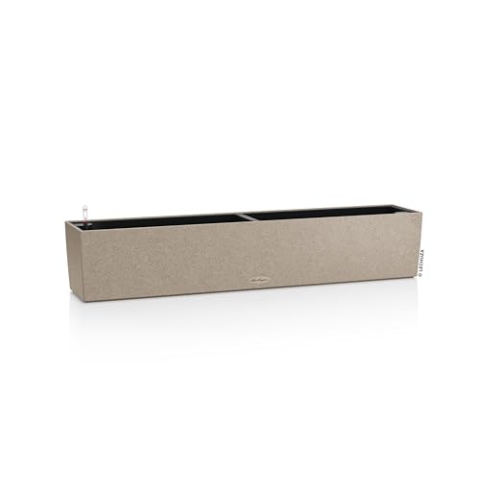 LECHUZA-Pflanzgefäß BALCONERA Stone 100 sandbeige, Balkonkasten mit Bewässerungssystem, Wasserstandsanzeiger und Pflanzeinsatz, Stein-Optik, 99 x 19 x 19 cm, 15437
