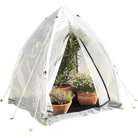BioGreen Überwinterungszelt & Foliengewächshaus „Tropical Island M“ | lichtdurchlässige Gitterfolie | stabiles Gestell | B 130 x T 130 x H 150 cm