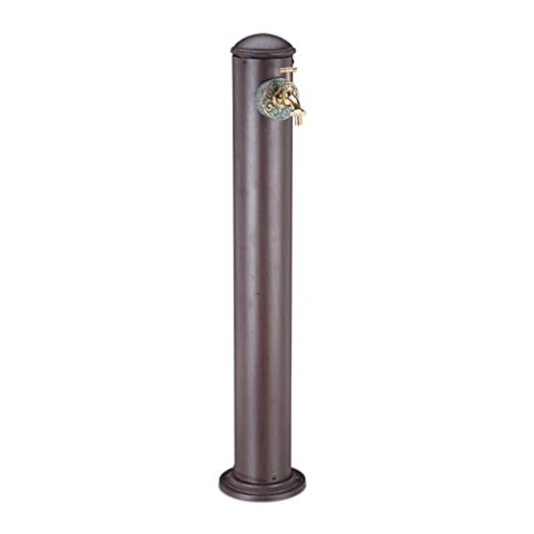 Relaxdays Wasserzapfsäule für Garten, antik, mit Wasserhahn, 3/4 Zoll Anschluss, runde Zapfsäule, 91 cm hoch, braun