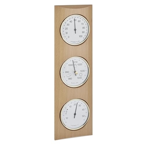 TFA Dostmann Analoge Wetterstation, 20.1028.05, aus Massivholz, mit Barometer, Thermometer, Hygrometer, zur Raumklimakontrolle