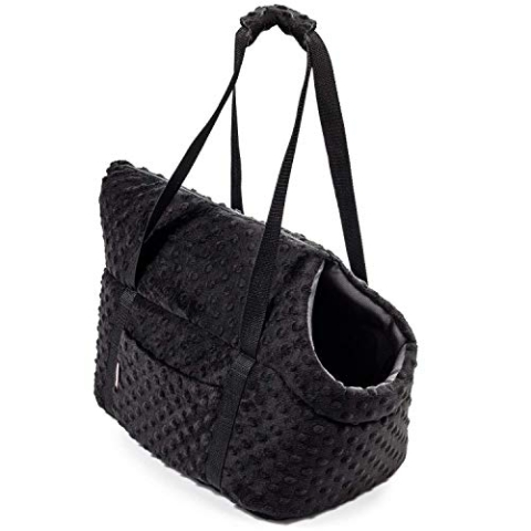 BOUTIQUE ZOO Hundetasche, Welpentasche - Schwarz (Minky), S bis 5 kg - Tragetasche für kleinen und mittleren Hund, Welpen, Katze